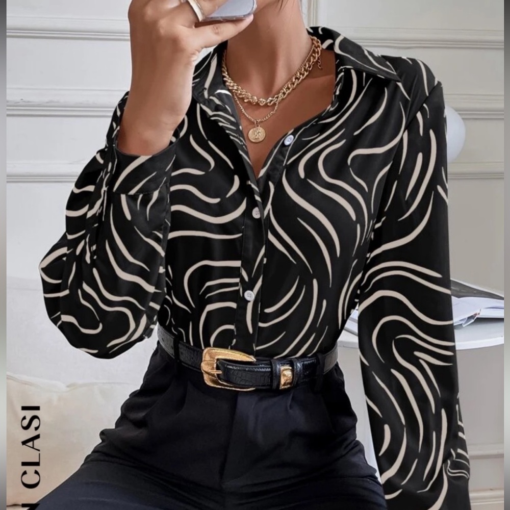 SHEIN Black and White Swirl Shirt